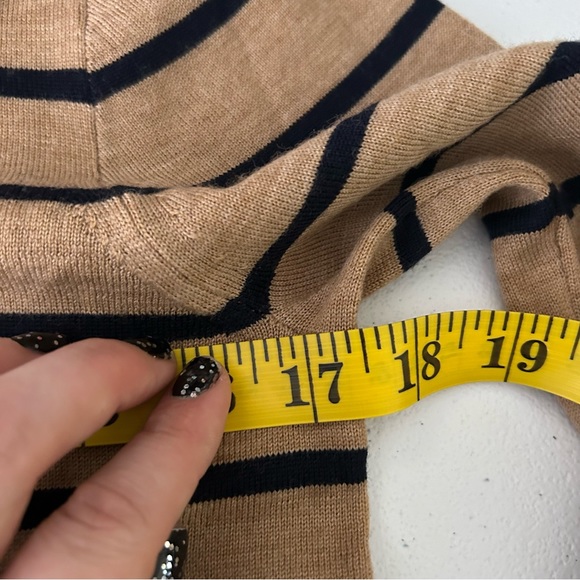 🔥CLOSING SALE🔥NEW J Crew Tan Black Merino Wool Striped 3/4 Sleeve Sweater - Picture 6 of 7